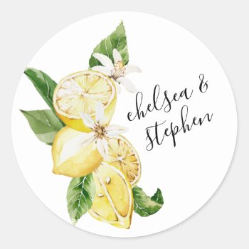 Sicilian Summer Lemons Wedding Invitation Sticker by autumnandpine at Zazzle