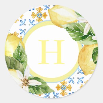 Sicilian Summer Lemons Wedding Multiuse Classic Round Sticker by autumnandpine at Zazzle