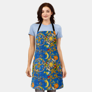 Sicilian sun,half moon,summer,majolica,lemon, apron