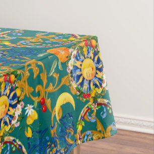 Sicilian sun,half moon,summer,majolica,lemon art, tablecloth