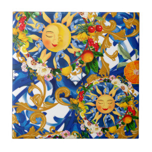 Sicilian sun,half moon,summer,majolica,lemon, ceramic tile