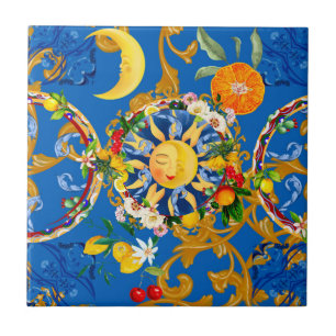 Sicilian sun,half moon,summer,majolica,lemon, ceramic tile