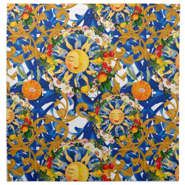 Sicilian sun,half moon,summer,majolica,lemon, cloth napkin (Front)