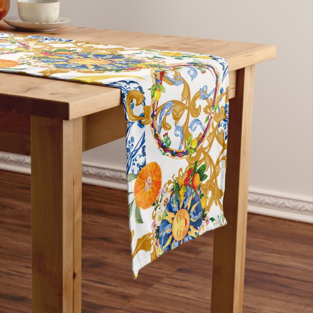 Sicilian sun,half moon,summer,majolica,lemon, medium table runner (In Situ)