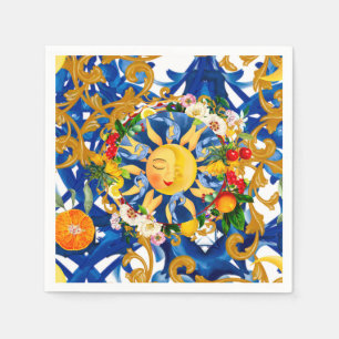 Sicilian sun,half moon,summer,majolica,lemon, napkins