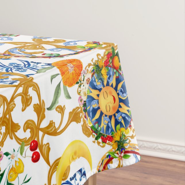 Sicilian sun,half moon,summer,majolica,lemon, tablecloth (In Situ)