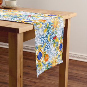 Sicilian sun,lemon,majolica, short table runner