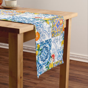 Sicilian sun,lemon,majolica, short table runner