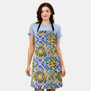 Sicilian sun,lemon,mediterranean tiles, apron