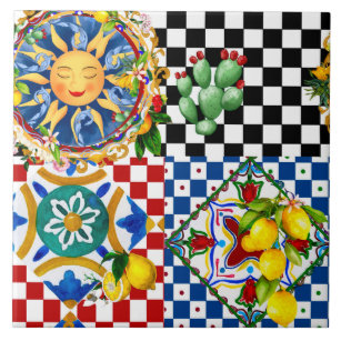 Mediterranean Tile Fruit Blanket Greek Sicilian Santorini 