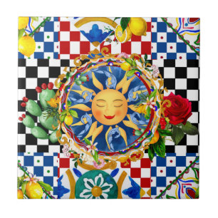 Sicilian sun,lemon,mediterranean tiles, ceramic tile