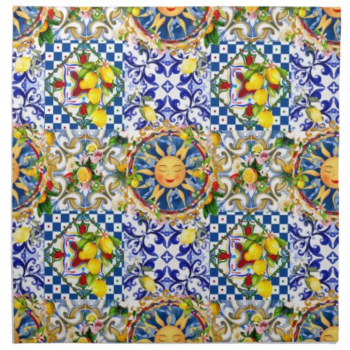 Sicilian sunlemonmediterranean tiles cloth napkin