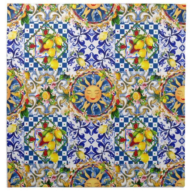 Sicilian sun,lemon,mediterranean tiles, cloth napkin (Front)