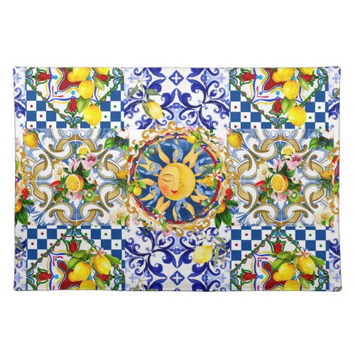 Sicilian sunlemonmediterranean tiles cloth placemat