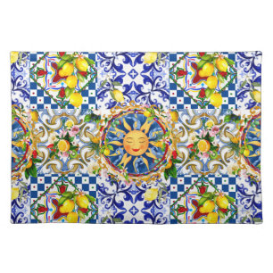 Sicilian sun,lemon,mediterranean tiles, cloth placemat