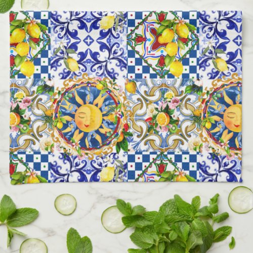 Sicilian sunlemonmediterranean tiles kitchen towel