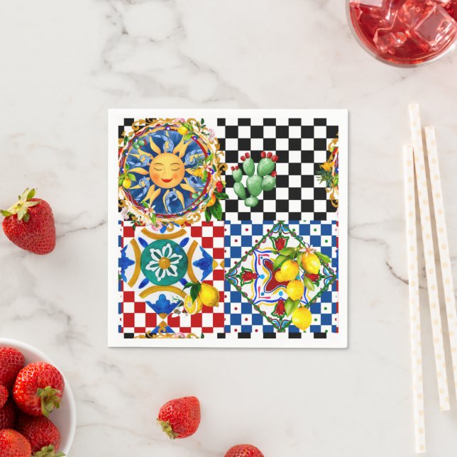 Sicilian sun,lemon,mediterranean tiles, napkins (Insitu)