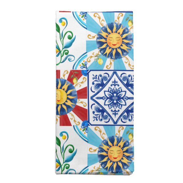 Sicilian sun, majolica,lemon, cloth napkin (Folded)