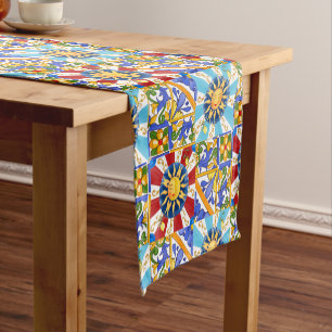 Sicilian sun, majolica,lemon, short table runner