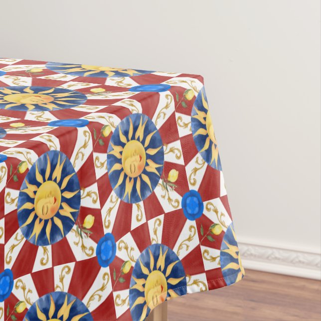 Sicilian sun, majolica, tablecloth (In Situ)