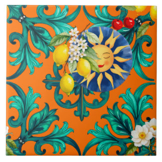 Sicilian sun,summer,lemon,mosaic,blue, ceramic tile