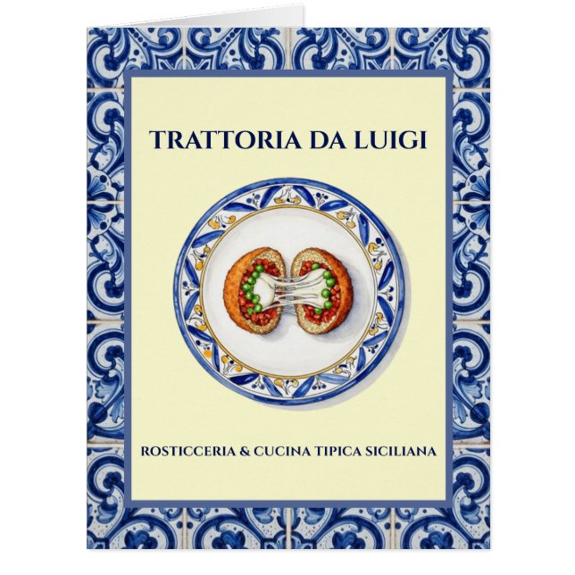 Sicilian Tile Arancini Menu Cards (Front)