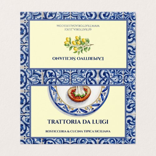 Sicilian Tile Arancini Table Tent Folded Menu Card