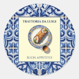 Sicilian Tile Cannoli Dessert Favor Packaging Classic Round Sticker