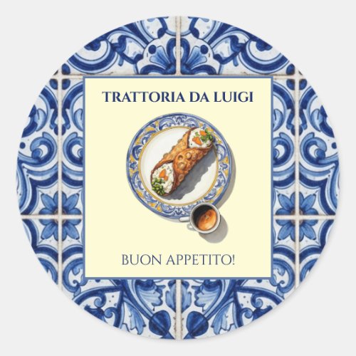 Sicilian Tile Cannoli Dessert Favor Packaging Classic Round Sticker