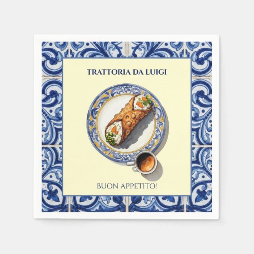 Sicilian Tile Cannoli Dessert Napkins