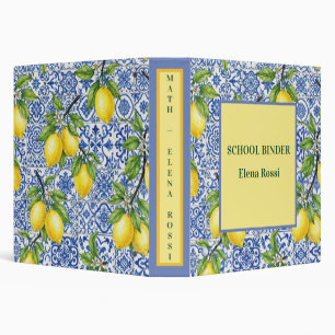Sicilian Tile & Lemon Personalized Back to School 3 Ring Binder