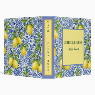 Sicilian Tile & Lemon Personalized Back to School 3 Ring Binder