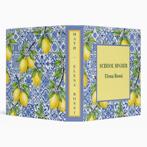 Sicilian Tile &amp; Lemon Personalized Back to School 3 Ring Binder