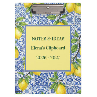 Sicilian Tile & Lemon Personalized Back to School Clipboard