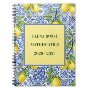 Sicilian Tile & Lemon Personalized Back to School Notebook