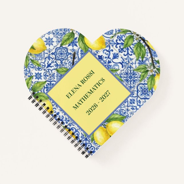 Sicilian Tile & Lemon Personalized Back to School Notebook (Front)