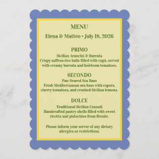 Sicilian Tile & Lemon Wedding Dinner Menu