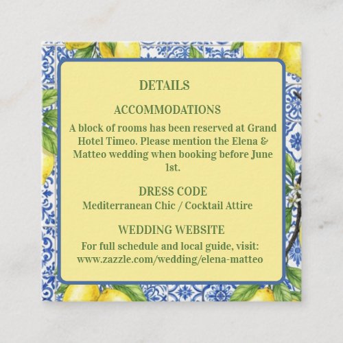 Sicilian Tile & Lemon Wedding Enclosure Card