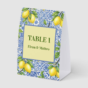 Sicilian Tile & Lemon Wedding Paper Table Tent