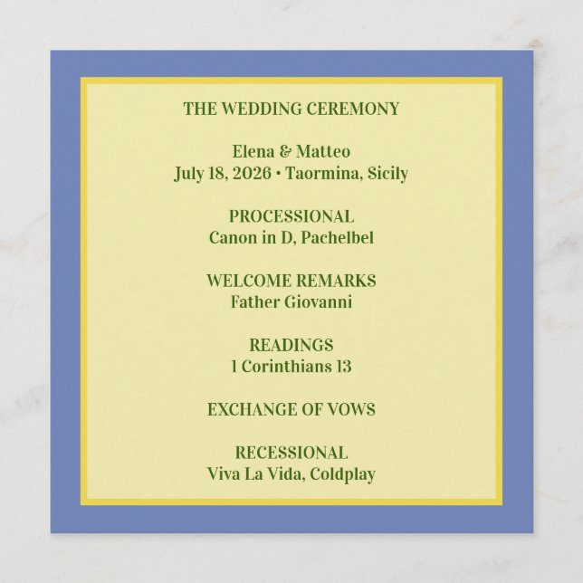 Sicilian Tile & Lemon Wedding Program (Front)