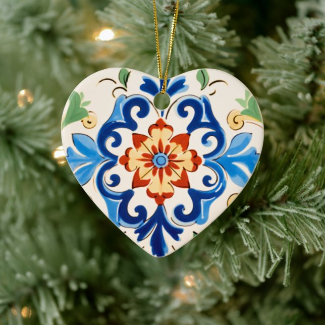 Sicilian Tile Pattern Ceramic Ornament (Tree)