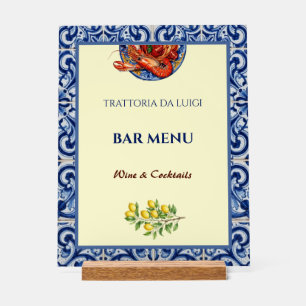 Sicilian Tile Seafood Restaurant Bar Menu Acrylic Sign