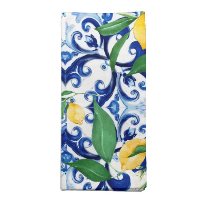 Sicilian tiles,lemon,mosaic,majolica, cloth napkin (Folded)