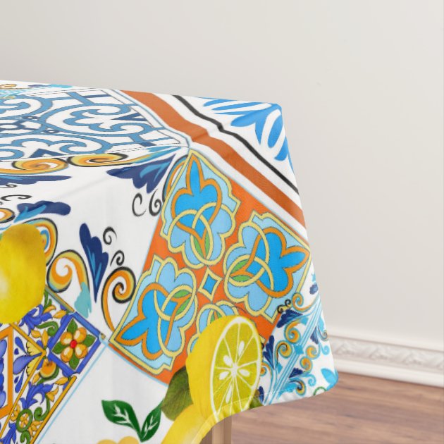 Majolica,lemons,Sicilian orders tiles Tablecloth