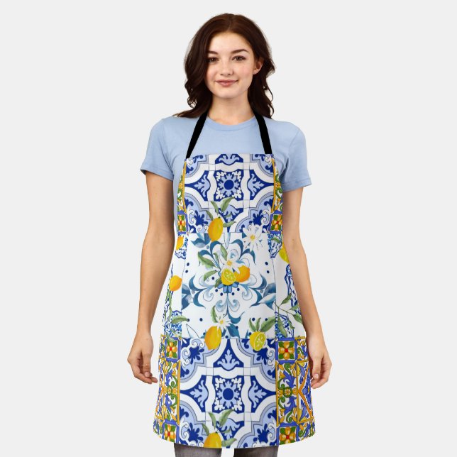 Sicilian tiles, majolica,lemo,All-Over Print Apron (Worn)