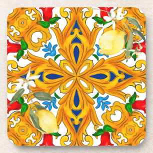 Sicilian tiles,majolica,lemon,Ceramic Tile Beverage Coaster