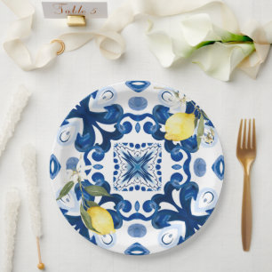 Sicilian tiles,majolica,lemon, paper plates