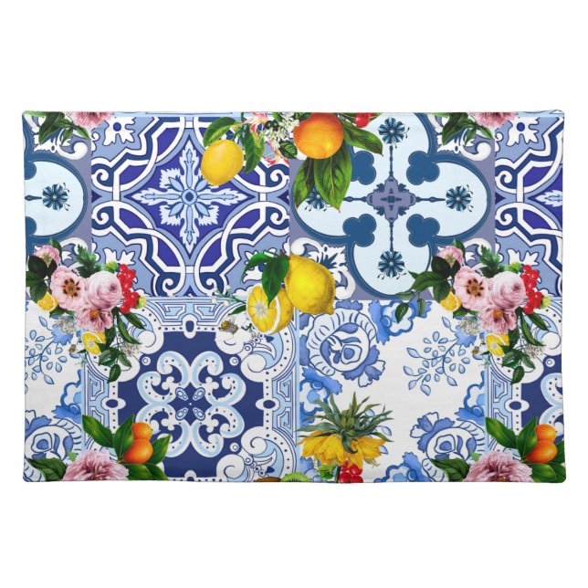 Sicilian tiles,majolica ,lemons,citrus  cloth placemat (Front)