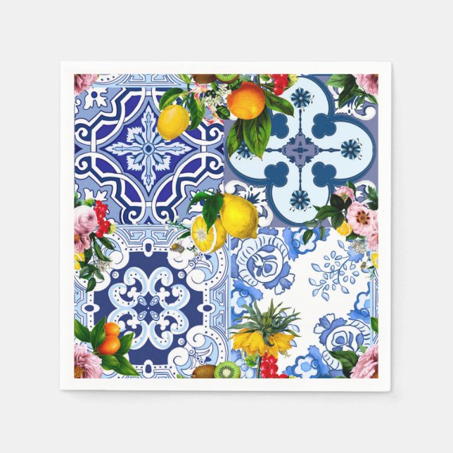 Sicilian tiles,majolica ,lemons,citrus   napkins (Front)