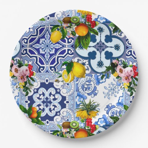 Sicilian tilesmajolica lemonscitrus paper plates